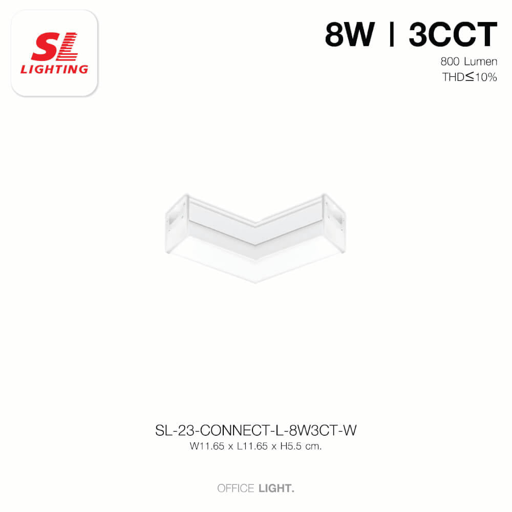 ตัวต่อโคมไฟออฟฟิศ LED SL LIGHTING THELINE 8W เปลี่ยนได้ 3 แสง 2ทาง สีขาว