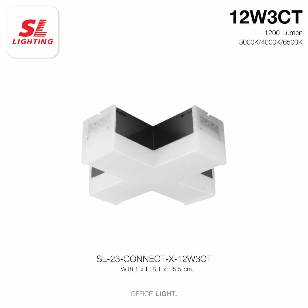 ตัวต่อโคมไฟออฟฟิศ LED SL LIGHTING THELINE 12W เปลี่ยนได้ 3 แสง 4ทาง สีดำ