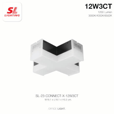 ตัวต่อโคมไฟออฟฟิศ LED SL LIGHTING THELINE 12W เปลี่ยนได้ 3 แสง 4ทาง สีดำ_1