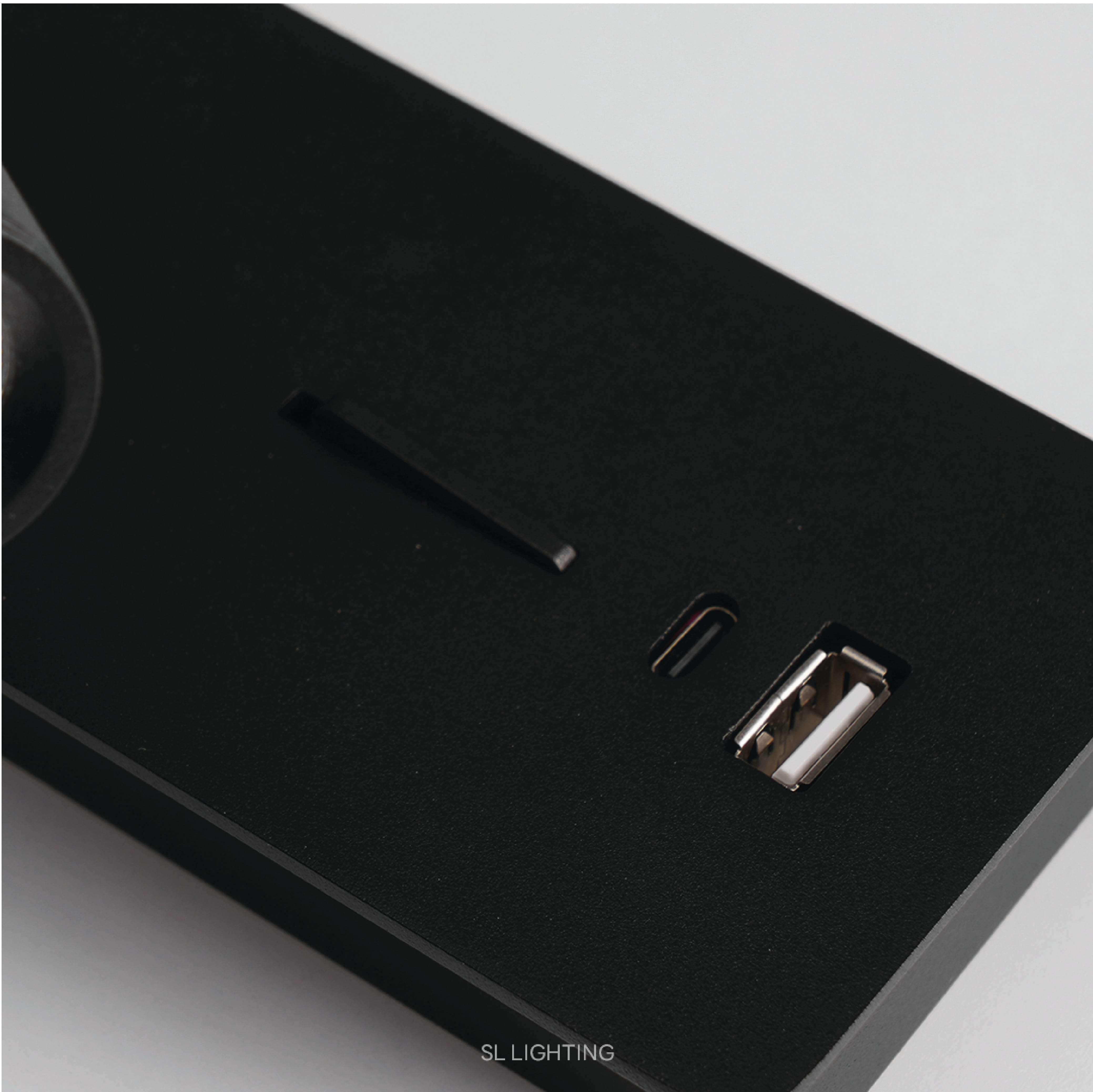 ไฟหัวเตียง LED SL LIGHTING YATAK 3 วัตต์ WARM WHITE พอร์ตชาร์จ USB & Type-C สีดำ_3