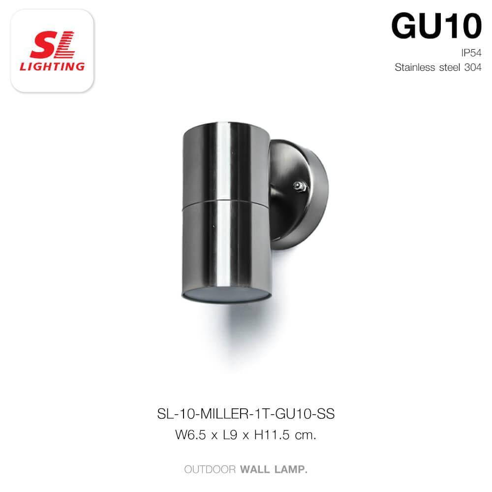 ไฟผนังภายนอก SL LIGHTING MILLER GU10 ทรงกระบอก สีเงิน แบบ 1 ทาง