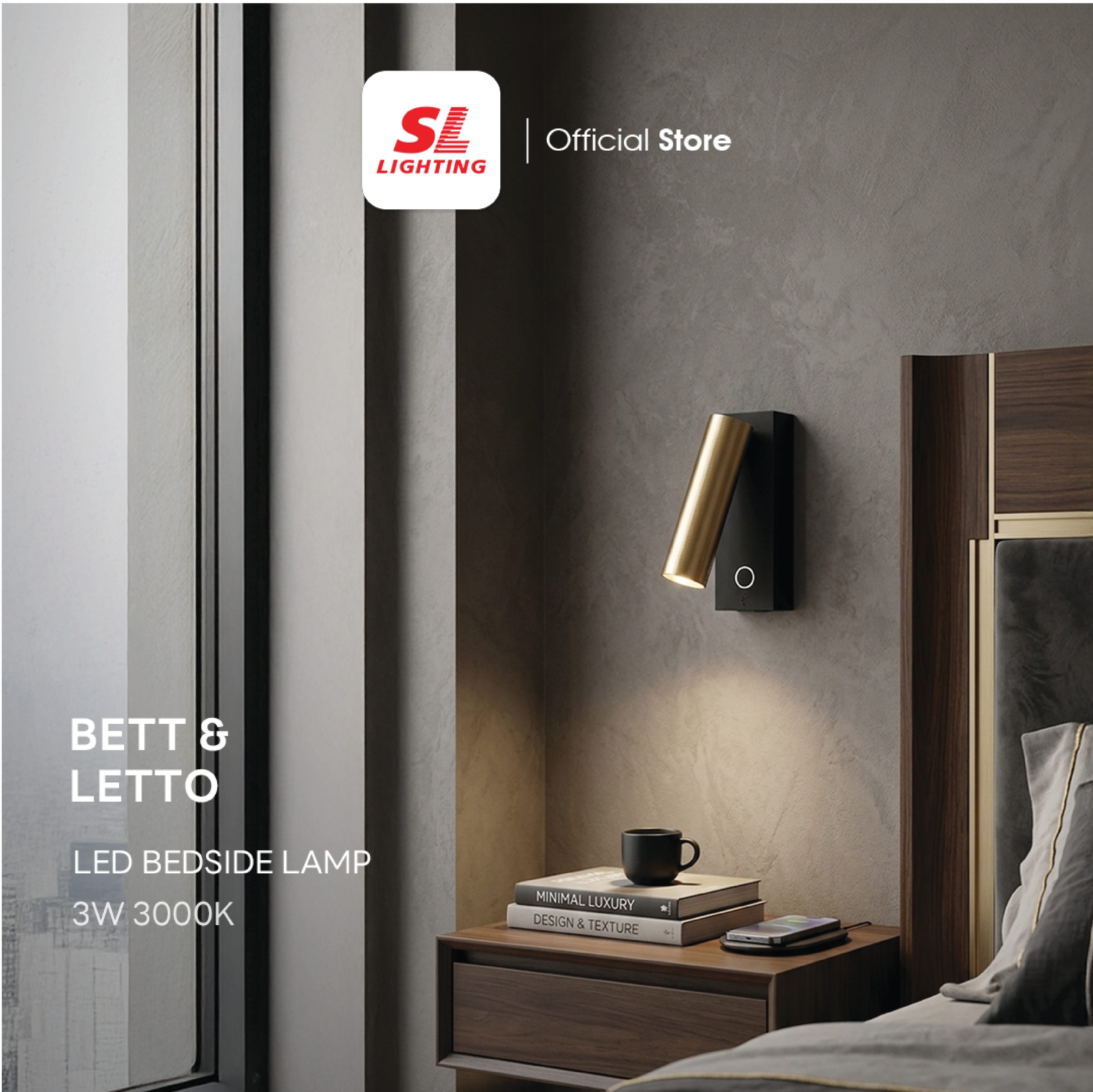 ไฟหัวเตียง LED SL LIGHTING BETT 3 วัตต์ WARM WHITE Touch Control พอร์ตชาร์จ Type-C สีดำ/ทอง_4