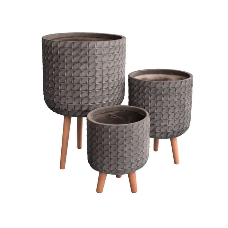 กระถางไฟเบอร์ซีเมนต์พร้อมขาไม้ ARTGARDEN & DECOR PFCL-0041BG DIA 31*31*44 CM. สีเทา_1