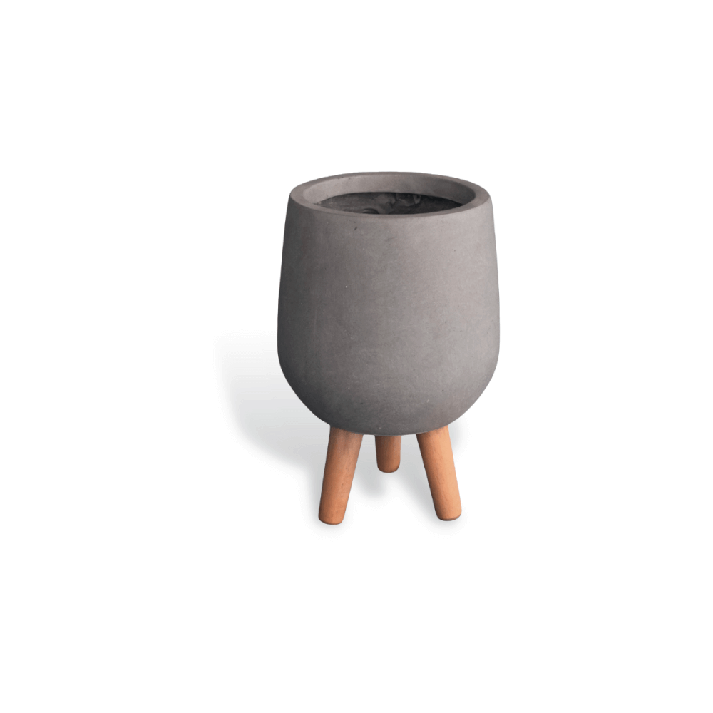 กระถางไฟเบอร์ซีเมนต์พร้อมขาไม้ ARTGARDEN & DECOR PFCL-0030CG DIA 21*21*32 CM. สีเทา
