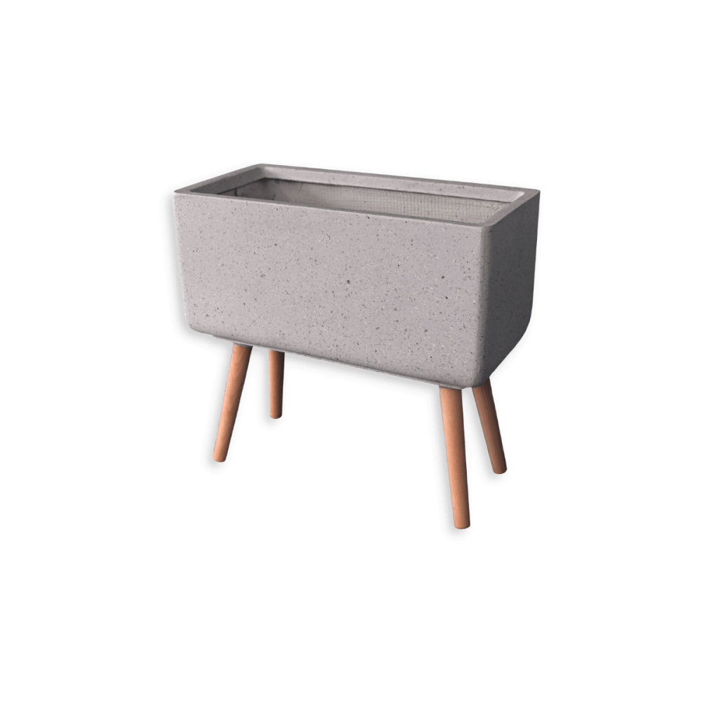 กระถางไฟเบอร์ซีเมนต์พร้อมขาไม้ ARTGARDEN & DECOR PFCL-0031ATG DIA 24*50*51 CM. สีหินขัดเทา_0