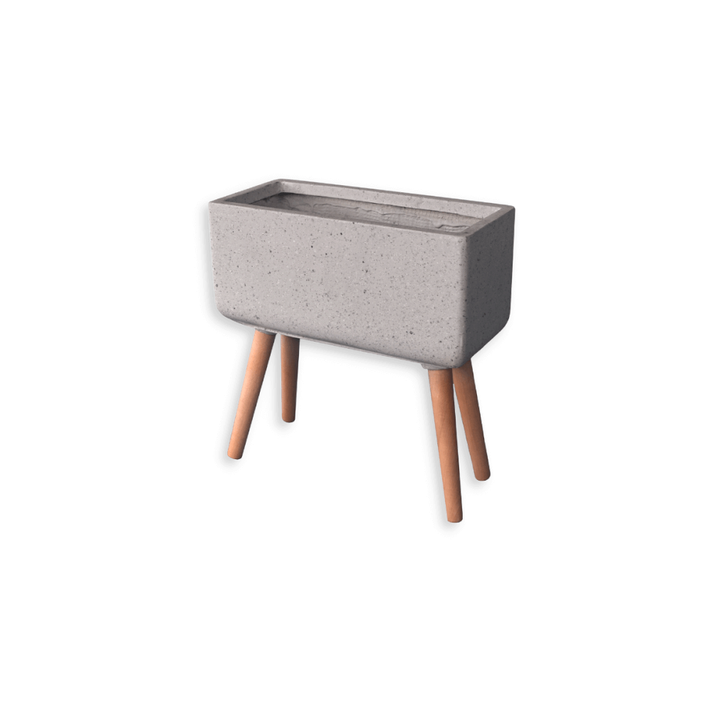 กระถางไฟเบอร์ซีเมนต์พร้อมขาไม้ ARTGARDEN & DECOR PFCL-0031BTG DIA 18*40*42 CM. สีหินขัดเทา