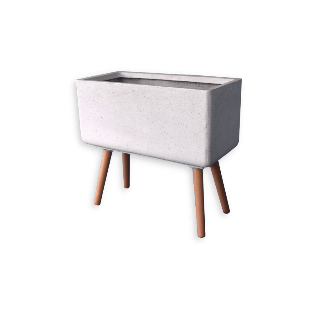 กระถางไฟเบอร์ซีเมนต์พร้อมขาไม้ ARTGARDEN & DECOR PFCL-0031ATW DIA 24*50*51 CM. สีหินขัดขาว