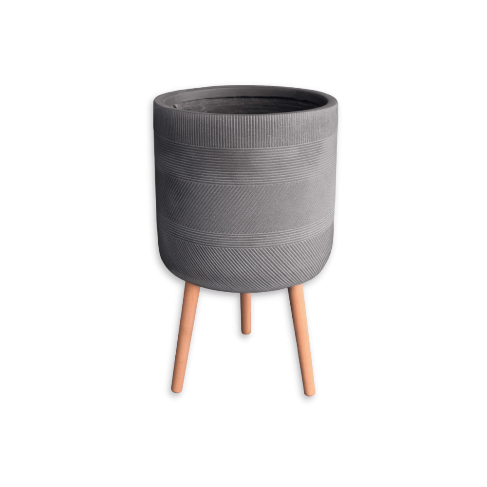 กระถางไฟเบอร์ซีเมนต์พร้อมขาไม้ ARTGARDEN & DECOR PFCL-0032AG DIA 38*38*61 CM. สีเทา
