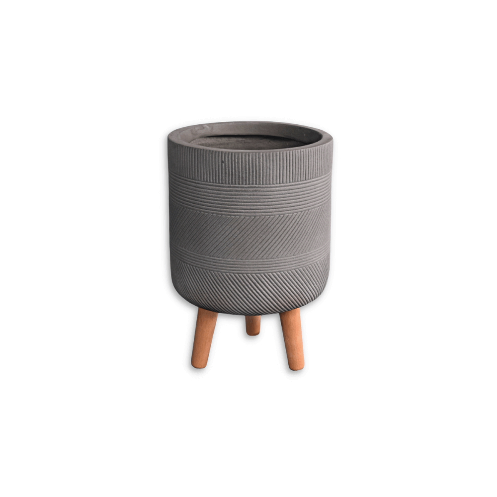 กระถางไฟเบอร์ซีเมนต์พร้อมขาไม้ ARTGARDEN & DECOR PFCL-0032CG DIA 25*25*35 CM. สีเทา_0