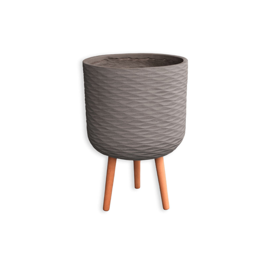 กระถางไฟเบอร์ซีเมนต์พร้อมขาไม้ ARTGARDEN & DECOR PFCL-0039BG DIA 37*37*61 CM. สีเทา_0