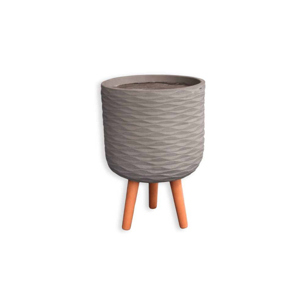 กระถางไฟเบอร์ซีเมนต์พร้อมขาไม้ ARTGARDEN & DECOR PFCL-0039CG DIA 30*30*51 CM. สีเทา
