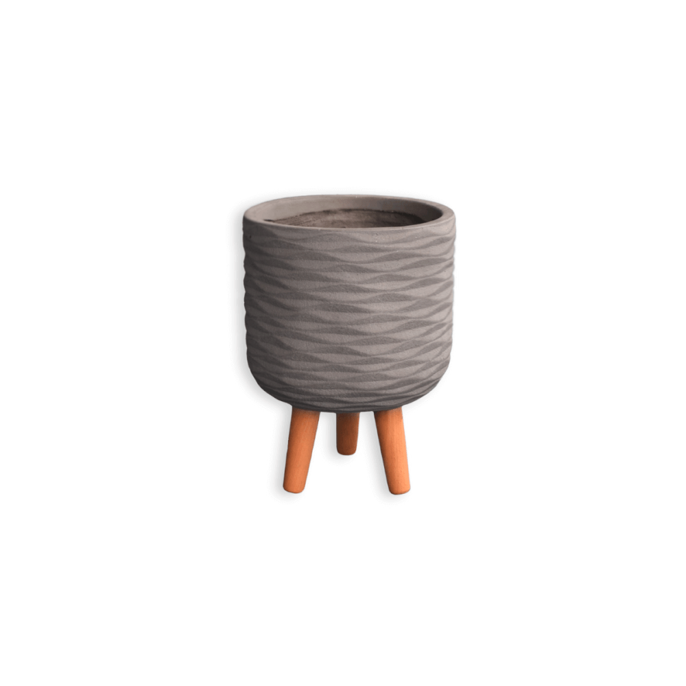 กระถางไฟเบอร์ซีเมนต์พร้อมขาไม้ ARTGARDEN & DECOR PFCL-0039DG DIA 23.5*23.5*32 CM. สีเทา