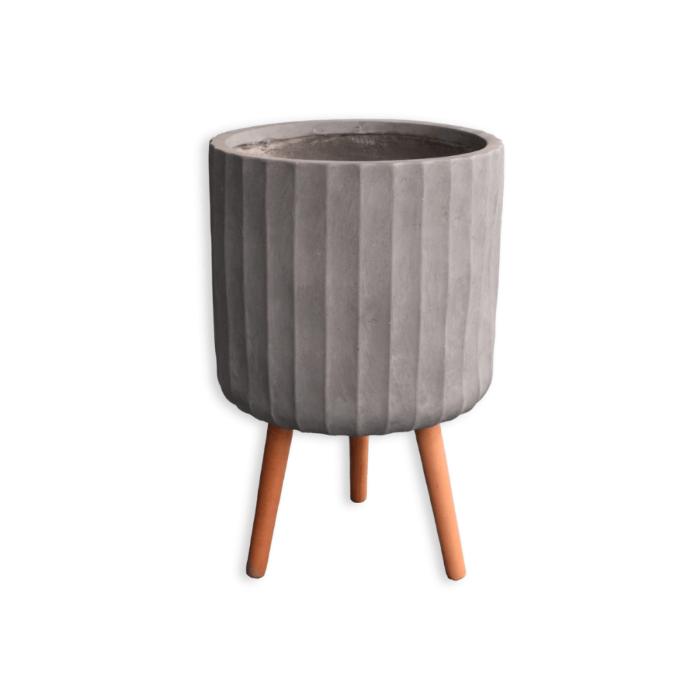 กระถางไฟเบอร์ซีเมนต์พร้อมขาไม้ ARTGARDEN & DECOR PFCL-0040AG DIA 36*36*58 CM. สีเทา