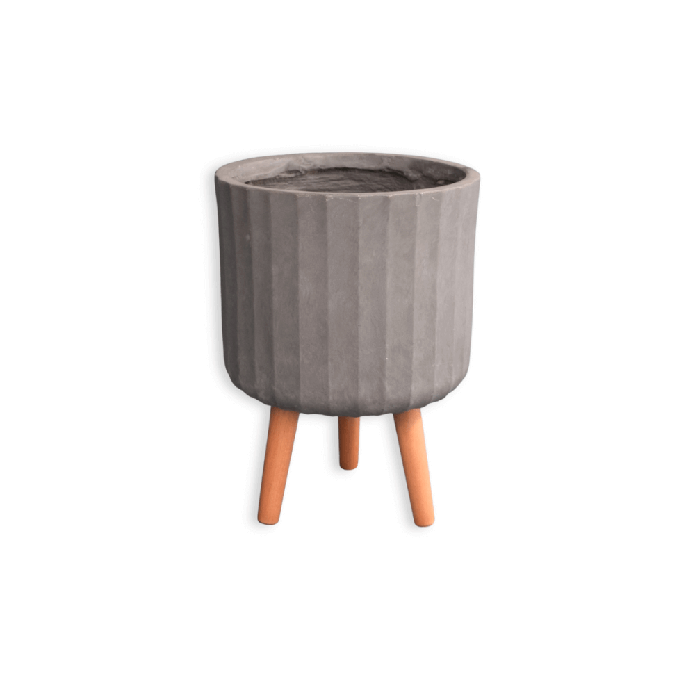 กระถางไฟเบอร์ซีเมนต์พร้อมขาไม้ ARTGARDEN & DECOR PFCL-0040BG DIA 30*30*41 CM. สีเทา_0