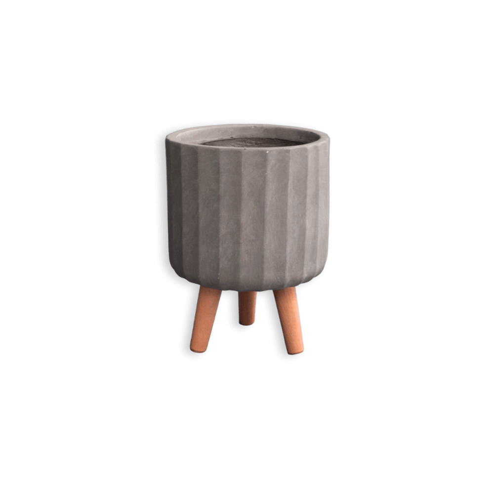 กระถางไฟเบอร์ซีเมนต์พร้อมขาไม้ ARTGARDEN & DECOR PFCL-0040CG DIA 24*24*32 CM. สีเทา