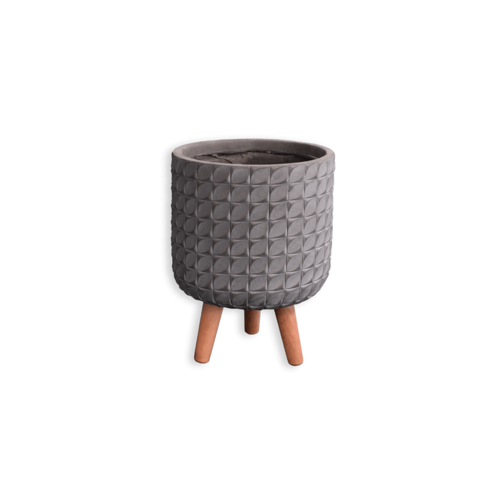 กระถางไฟเบอร์ซีเมนต์พร้อมขาไม้ ARTGARDEN & DECOR PFCL-0041CG DIA 25*25*34 CM. สีเทา