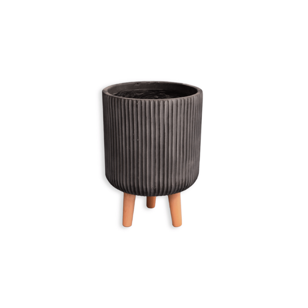 กระถางไฟเบอร์ซีเมนต์พร้อมขาไม้ ARTGARDEN & DECOR PFCL-0042CB DIA 25.5*25.5*36 CM. สีดำ_0