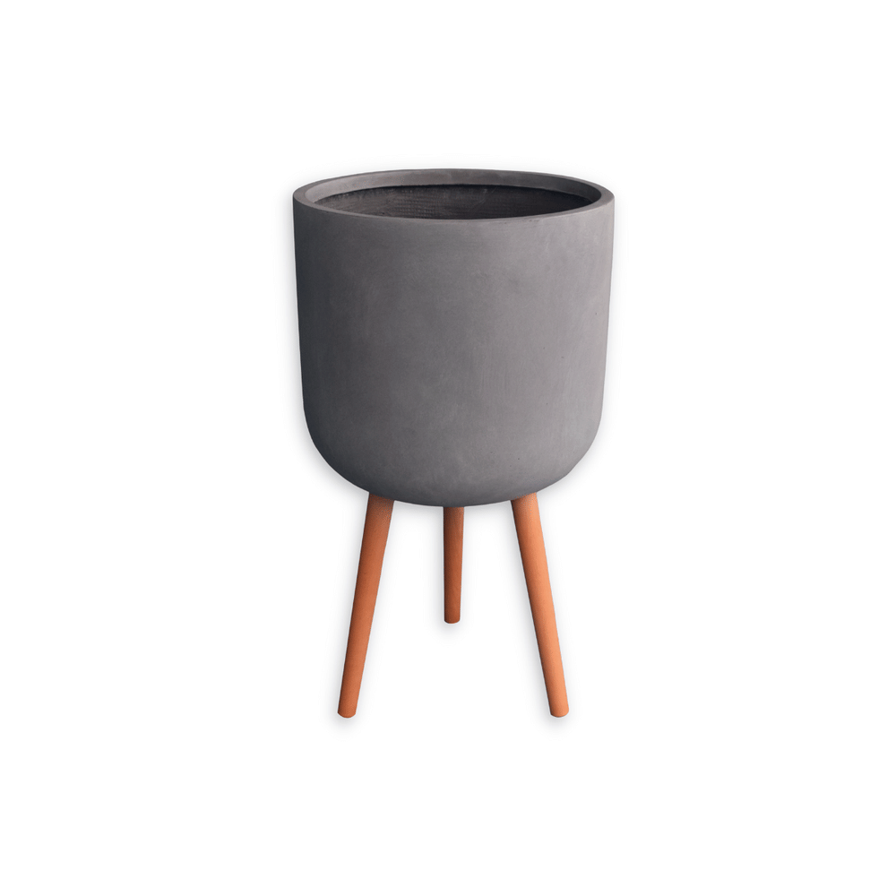 กระถางไฟเบอร์ซีเมนต์พร้อมขาไม้ ARTGARDEN & DECOR PFCL-0029AGR DIA 44*44*79 CM. สีเทา