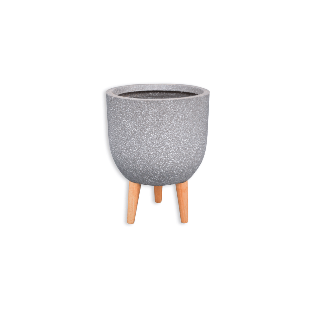 กระถางไฟเบอร์ซีเมนต์พร้อมขาไม้ ARTGARDEN & DECOR PFCL-0012CTG DIA 27*27*35.5 CM. สีหินขัดเทา
