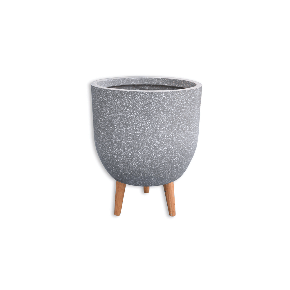 กระถางไฟเบอร์ซีเมนต์พร้อมขาไม้ ARTGARDEN & DECOR PFCL-0012BTG DIA 32.5*32.5*40 CM. สีหินขัดเทา