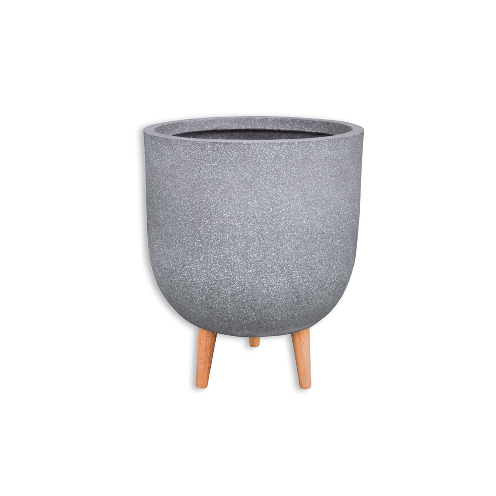 กระถางไฟเบอร์ซีเมนต์พร้อมขาไม้ ARTGARDEN & DECOR PFCL-0012ATG DIA 37*37*45 CM. สีหินขัดเทา