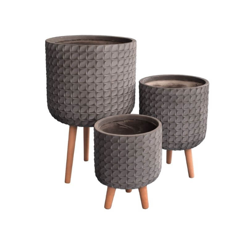 กระถางไฟเบอร์ซีเมนต์พร้อมขาไม้ ARTGARDEN & DECOR PFCL-0041AG DIA 37*37*62 CM. สีเทา_1
