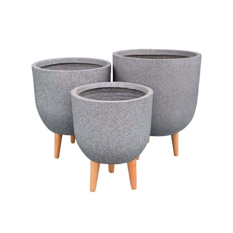กระถางไฟเบอร์ซีเมนต์พร้อมขาไม้ ARTGARDEN & DECOR PFCL-0012ATG DIA 37*37*45 CM. สีหินขัดเทา_1