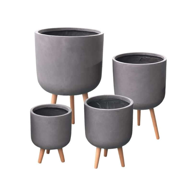 กระถางไฟเบอร์ซีเมนต์พร้อมขาไม้ ARTGARDEN & DECOR PFCL-0029AGR DIA 44*44*79 CM. สีเทา_1