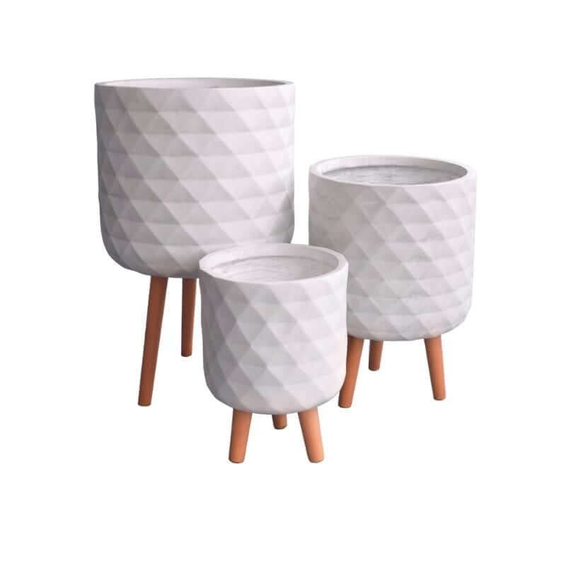 กระถางไฟเบอร์ซีเมนต์พร้อมขาไม้ ARTGARDEN & DECOR PFCL-0038AW DIA 37.5*37.5*62 CM. สีขาว_1