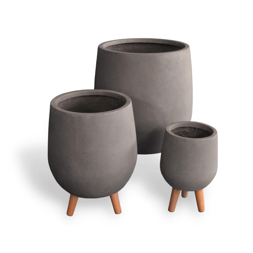 กระถางไฟเบอร์ซีเมนต์พร้อมขาไม้ ARTGARDEN & DECOR PFCL-0030BG DIA 32*32*44 CM. สีเทา_1
