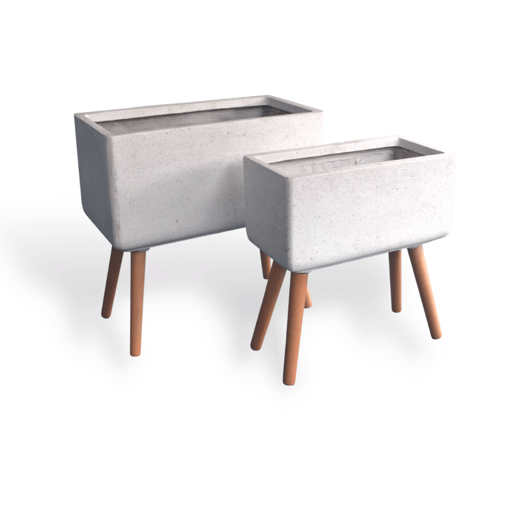 กระถางไฟเบอร์ซีเมนต์พร้อมขาไม้ ARTGARDEN & DECOR PFCL-0031ATW DIA 24*50*51 CM. สีหินขัดขาว_1