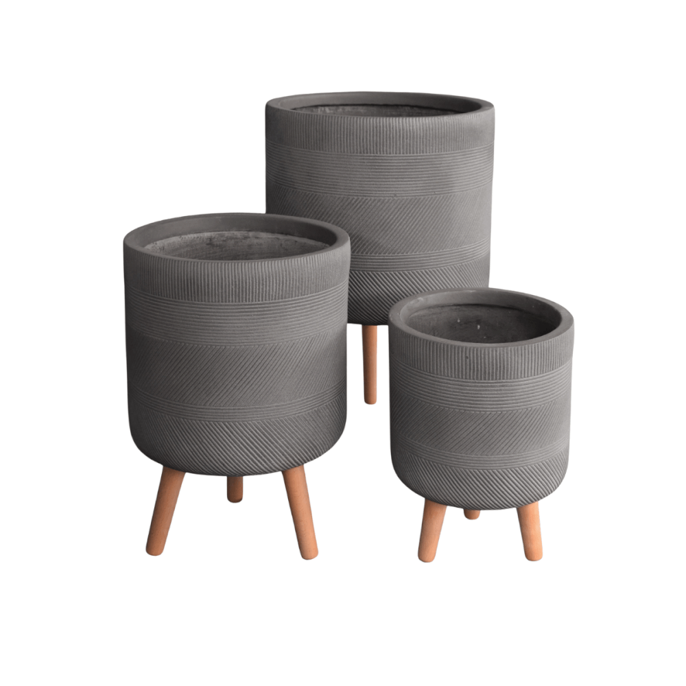 กระถางไฟเบอร์ซีเมนต์พร้อมขาไม้ ARTGARDEN & DECOR PFCL-0032AG DIA 38*38*61 CM. สีเทา_1