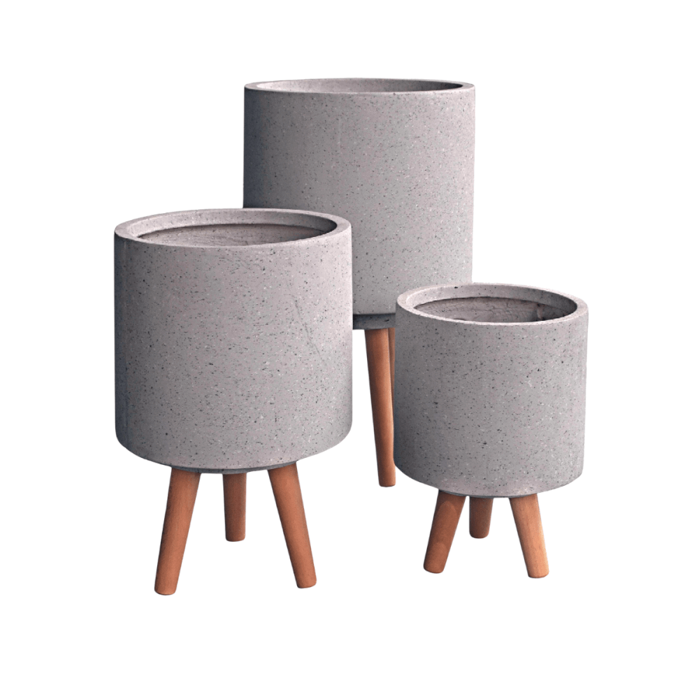 กระถางไฟเบอร์ซีเมนต์พร้อมขาไม้ ARTGARDEN & DECOR PFCL-0033CTG DIA 21*21*33 CM. สีหินขัดเทา_1