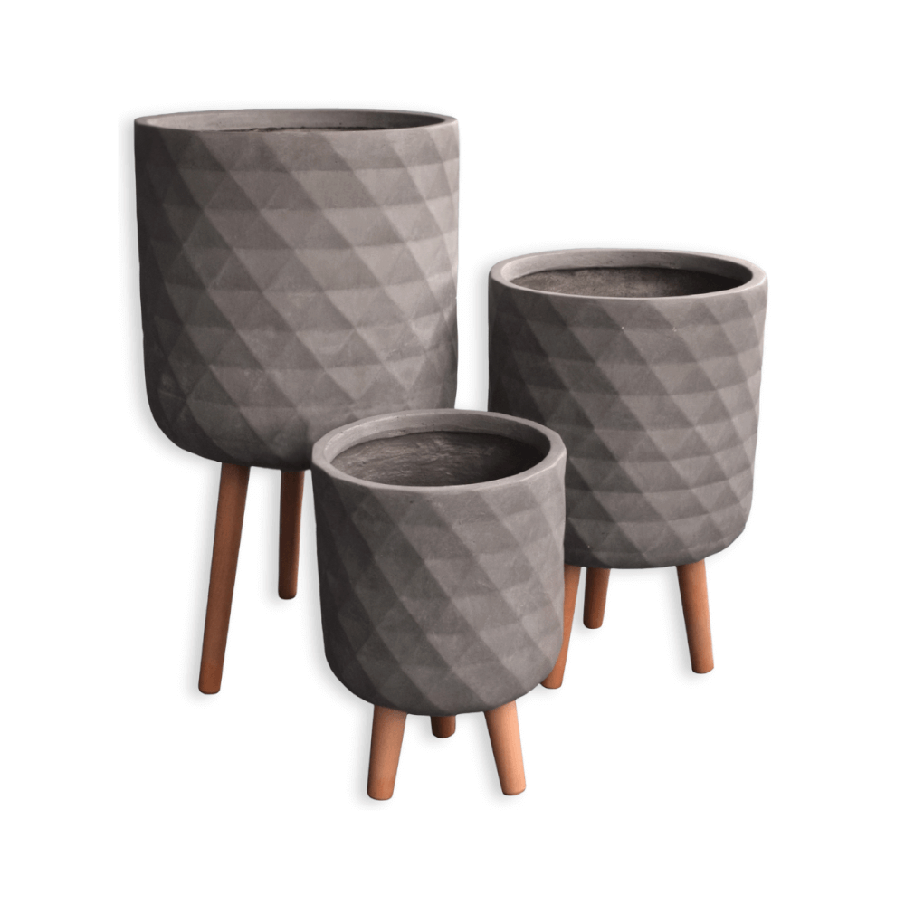 กระถางไฟเบอร์ซีเมนต์พร้อมขาไม้ ARTGARDEN & DECOR PFCL-0038AG DIA 37.5*37.5*62 CM. สีเทา_1