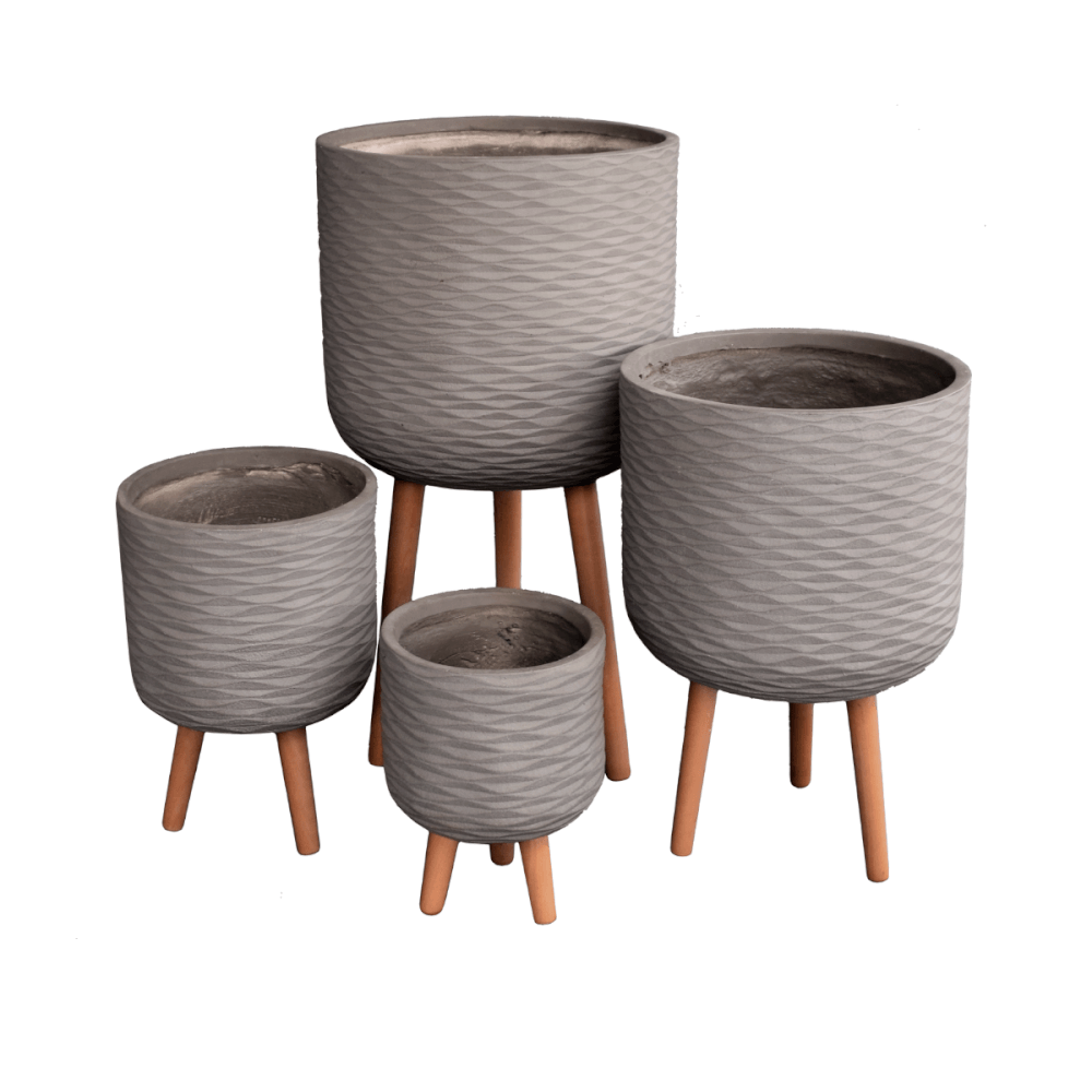กระถางไฟเบอร์ซีเมนต์พร้อมขาไม้ ARTGARDEN & DECOR PFCL-0039DG DIA 23.5*23.5*32 CM. สีเทา_1