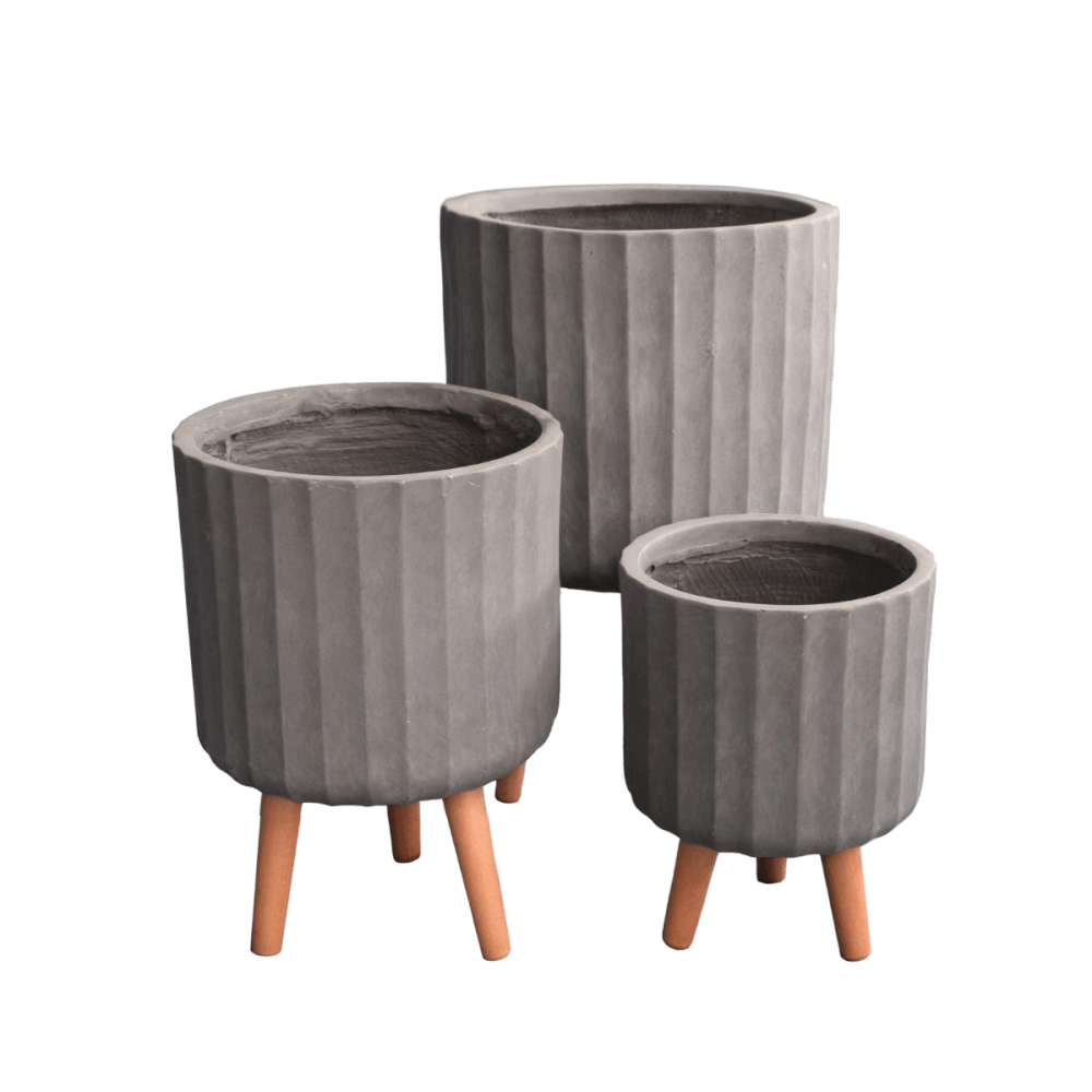 กระถางไฟเบอร์ซีเมนต์พร้อมขาไม้ ARTGARDEN & DECOR PFCL-0040AG DIA 36*36*58 CM. สีเทา_1