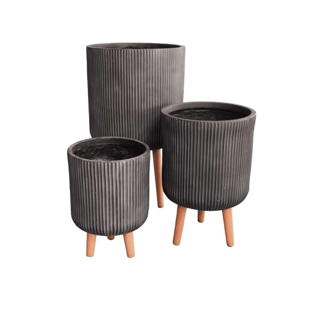 กระถางไฟเบอร์ซีเมนต์พร้อมขาไม้ ARTGARDEN & DECOR PFCL-0042CB DIA 25.5*25.5*36 CM. สีดำ_1