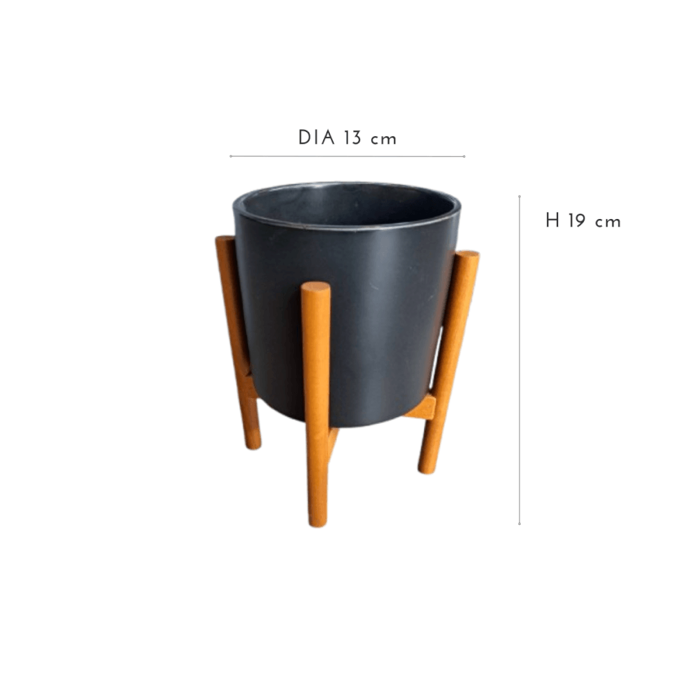 กระถางเซรามิกพร้อมขาไม้ ARTGARDEN & DECOR PCE-0002AB DIA 13*13*19 CM. สีดำ