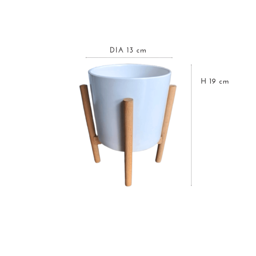 กระถางเซรามิกพร้อมขาไม้ ARTGARDEN & DECOR PCE-0002AW DIA 13*13*19 CM. สีขาว