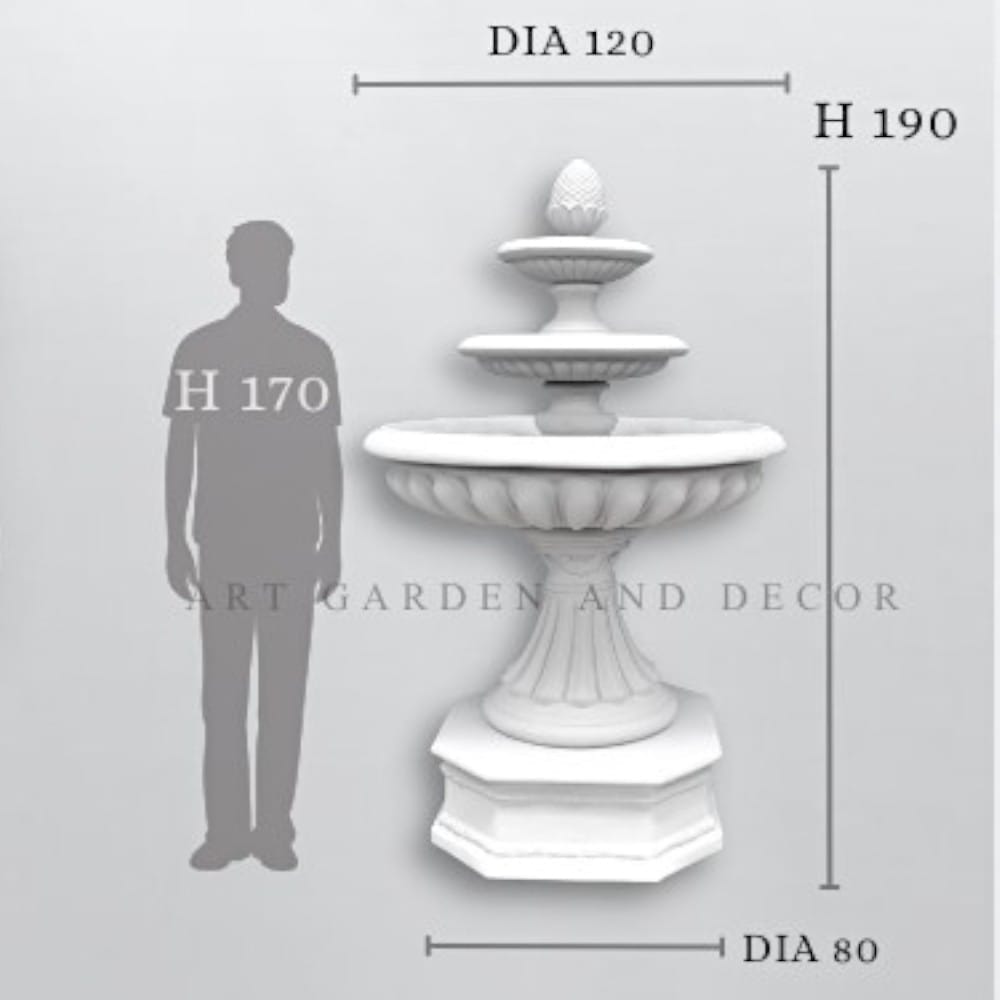 น้ำพุ 3 ชั้น ARTGARDEN & DECOR FLOWER NEW LOTUS หัวพานพุ่ม,สีปูนเปลือย