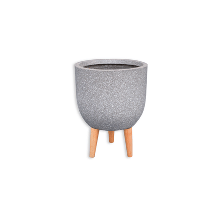 กระถางไฟเบอร์ซีเมนต์พร้อมขาไม้ ARTGARDEN & DECOR PFCL-0012CTG DIA 27*27*35.5 CM. สีหินขัดเทา