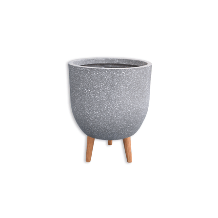 กระถางไฟเบอร์ซีเมนต์พร้อมขาไม้ ARTGARDEN & DECOR PFCL-0012BTG DIA 32.5*32.5*40 CM. สีหินขัดเทา