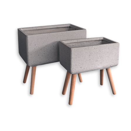 กระถางไฟเบอร์ซีเมนต์พร้อมขาไม้ ARTGARDEN & DECOR PFCL-0031BTG DIA 18*40*42 CM. สีหินขัดเทา_1