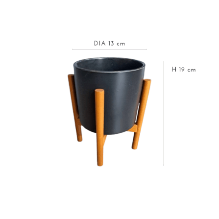 กระถางเซรามิกพร้อมขาไม้ ARTGARDEN & DECOR PCE-0002AB DIA 13*13*19 CM. สีดำ_1