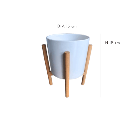 กระถางเซรามิกพร้อมขาไม้ ARTGARDEN & DECOR PCE-0002AW DIA 13*13*19 CM. สีขาว_1
