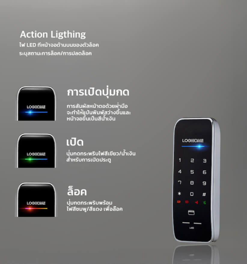 กลอนดิจิตอล LOCKHOME รุ่น INSPIREN25 กดรหัสและคีย์การ์ด สีดำ ประตูบานเลื่อน สำหรับบ้านและออฟฟิศ_2