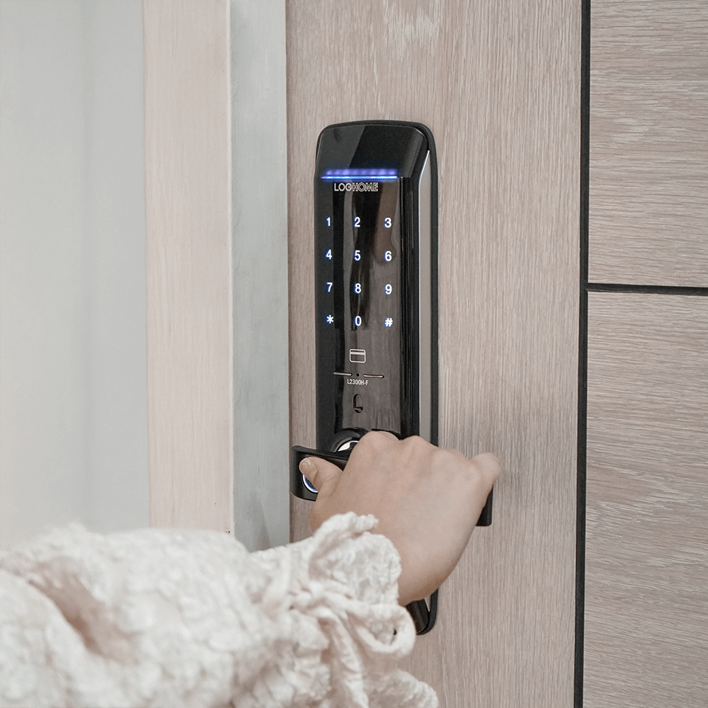 กลอนดิจิตอล LOCKHOME รุ่น MORTISE FG SERIES สีดำ ระบบสแกนนิ้ว ประตูบานผลัก สำหรับบ้านและออฟฟิศ