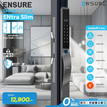 กลอนดิจิตอล ENSURE รุ่น ENTRA SLIM สีเทา สำหรับประตูบานผลัก_1