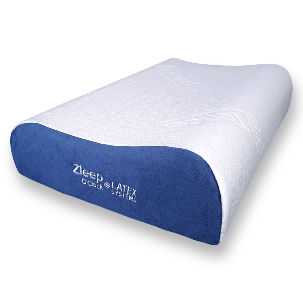 หมอนสุขภาพ ยางพารา ZLEEPO'CLOCK ทรงคอนทัวร์ ขนาด60X40X13ซม สีขาว/น้ำเงิน_0
