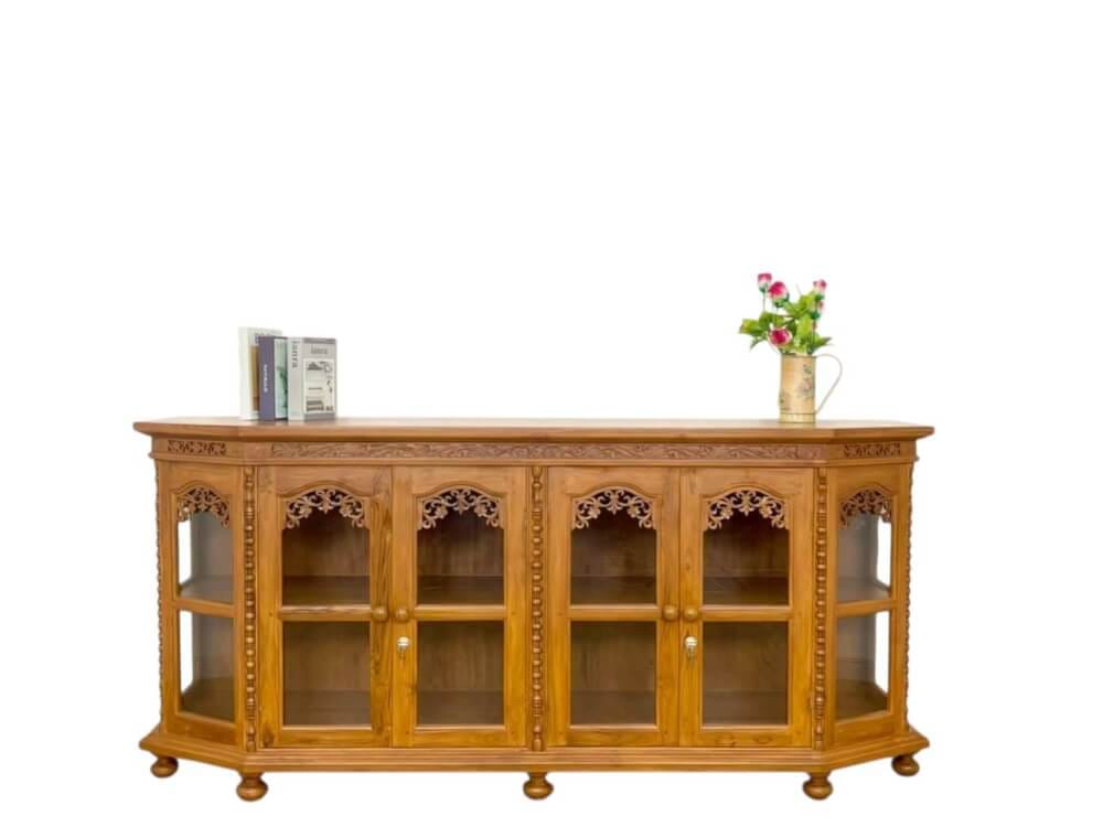 ตู้วางทีวีไม้สักแท้ NAPATCHA FURNITURE รุ่นห้าเหลี่ยม/แกะลาย ไม้สักแท้ ขนาด 180X50X90 ซม. สีไม้สักธรรมชาติ_10